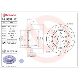 Chevrolet Cruze Brake Rotor (1) - Rear - Brembo OE - Drilled Xtra - 2015
